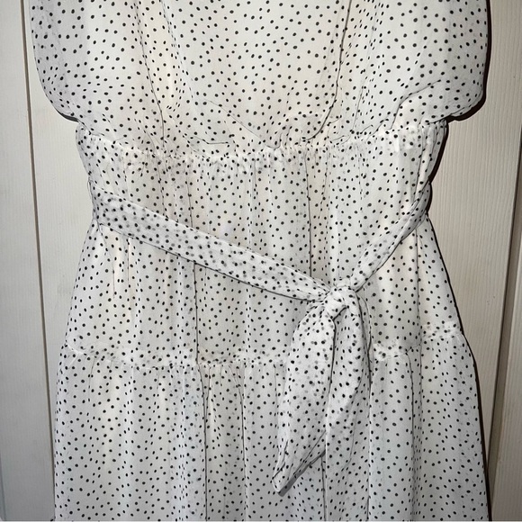 Express Little White Dress Ruffled Peasant Dress Polka Dot Mini Dress Medium - Picture 4 of 8